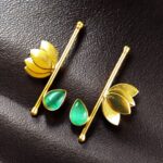 Bulk 124 Handmade Gold Plated Lotus Stud Earrings | Monalisa Stone Ethnic Design Beautiful Jewelry - "Mint"