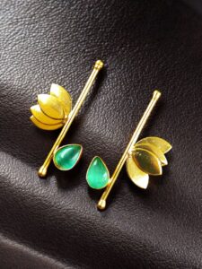 Handmade Gold Plated Lotus Stud Earrings | Monalisa Stone Ethnic Design Beautiful Jewelry - color: "Mint"