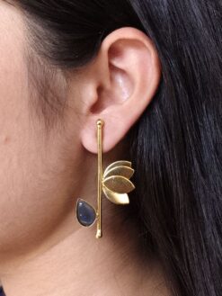 Handmade Gold Plated Lotus Stud Earrings with Monalisa Stone