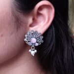 German Silver Unique Stud Earrings | Ethnic Pearl & Stone Work Jewelry