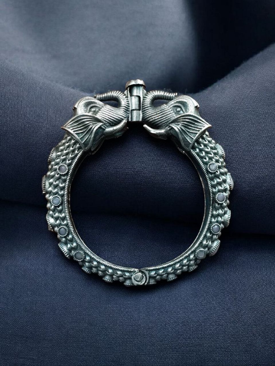 Ethnic Elephant Kada | Adjustable Silver Replica Openable Stone Work Bangle Perfect Gift For Girls 9 Ethnic Elephant Adjustable Silver Replica Kada with Stone Work