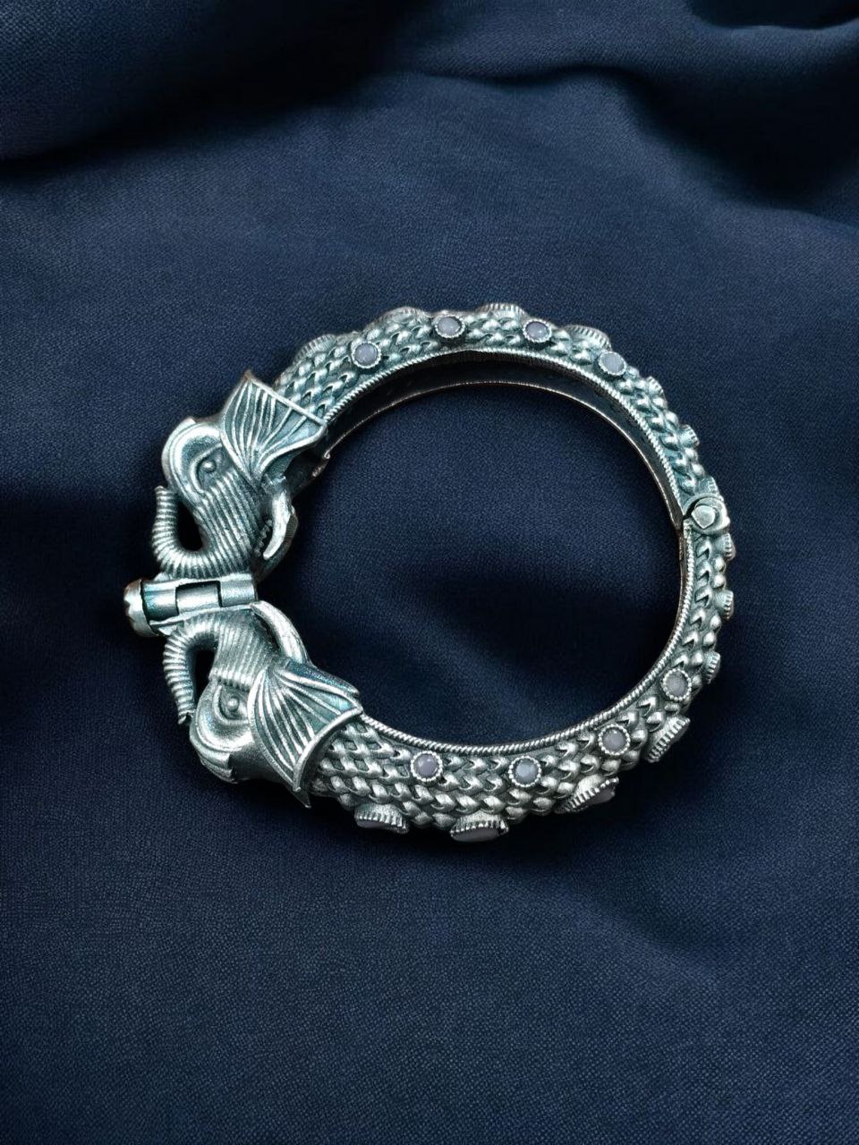 Ethnic Elephant Kada | Adjustable Silver Replica Openable Stone Work Bangle Perfect Gift For Girls 8 Ethnic Elephant Adjustable Silver Replica Kada with Stone Work