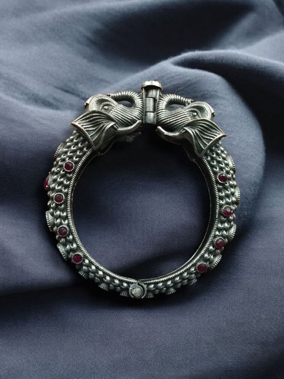 Ethnic Elephant Kada | Adjustable Silver Replica Openable Stone Work Bangle Perfect Gift For Girls 7 Ethnic Elephant Adjustable Silver Replica Kada with Stone Work