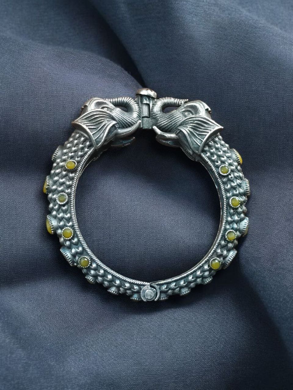 Ethnic Elephant Kada | Adjustable Silver Replica Openable Stone Work Bangle Perfect Gift For Girls 3 Ethnic Elephant Adjustable Silver Replica Kada with Stone Work