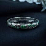 Bulk 106 Ethnic Silver Plated Adjustable Bangle | Best Stone Work Openable Kada Jewelry - "Green"
