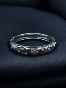 Ethnic Silver Plated Adjustable Bangle | Best Stone Work Openable Kada Jewelry - color: "Baby Pink"