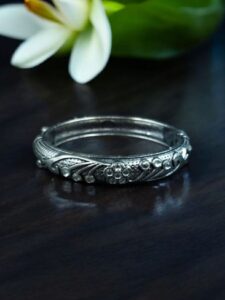 Ethnic Silver Plated Adjustable Bangle | Best Stone Work Openable Kada Jewelry - color: "White"