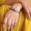Ethnic Silver Plated Adjustable Bangle with Stone Work