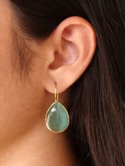 Gold plated Monalisa stone ethnic drop shape earrings