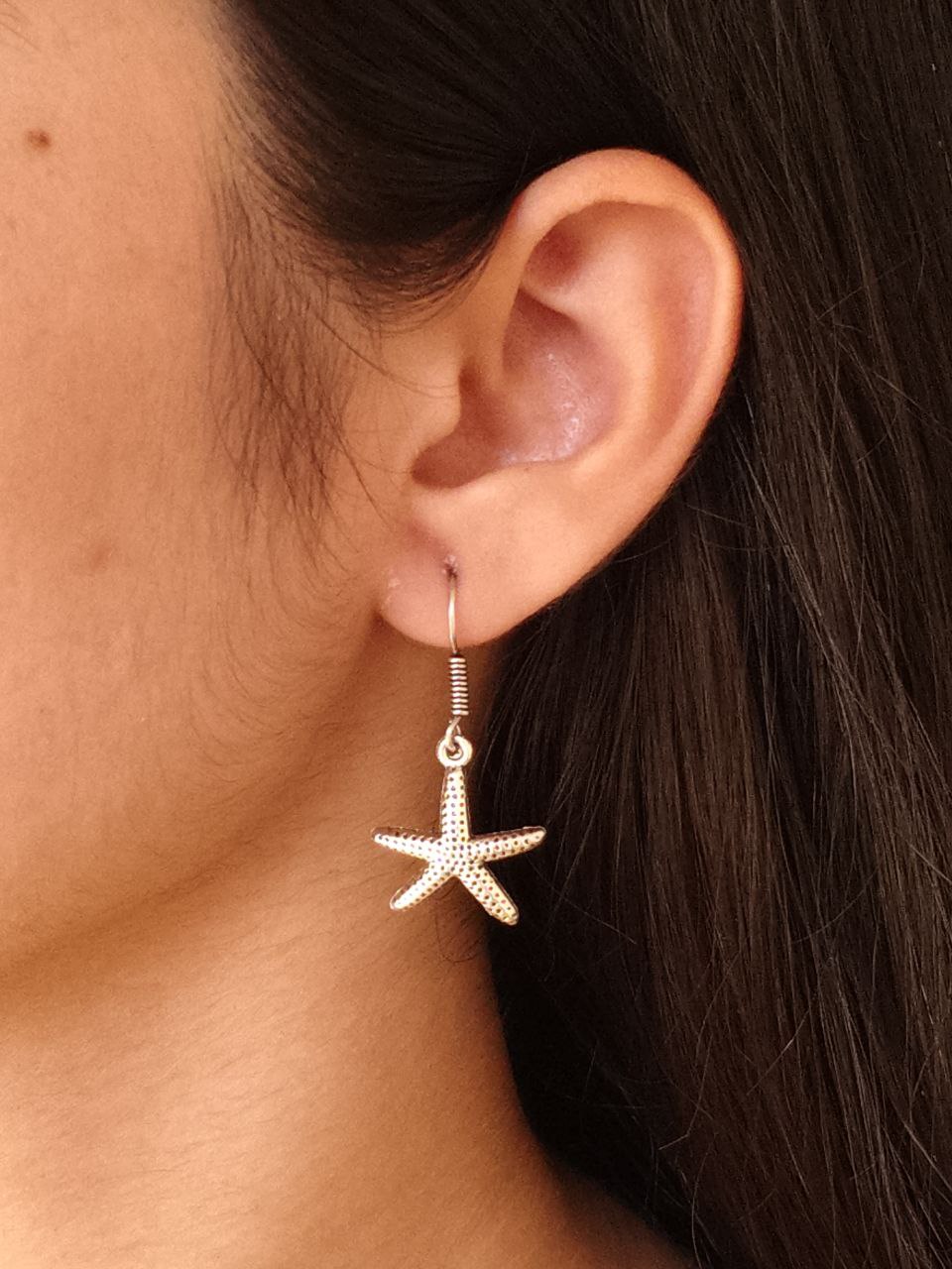 Ethnic Star Fish Hook Earrings | German Silver Dangler Best Jewelry 1 German silver ethnic star fish hook earrings