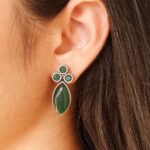 Monalisa Stone Silver Plated Stud Earrings | Oxidized Traditional Stylish Best Jewelry