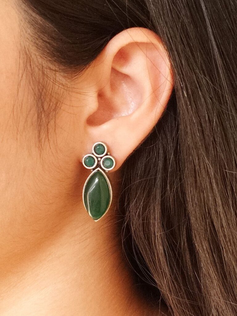 Monalisa Stone Silver Plated Stud Earrings | Oxidized Traditional Stylish Best Jewelry