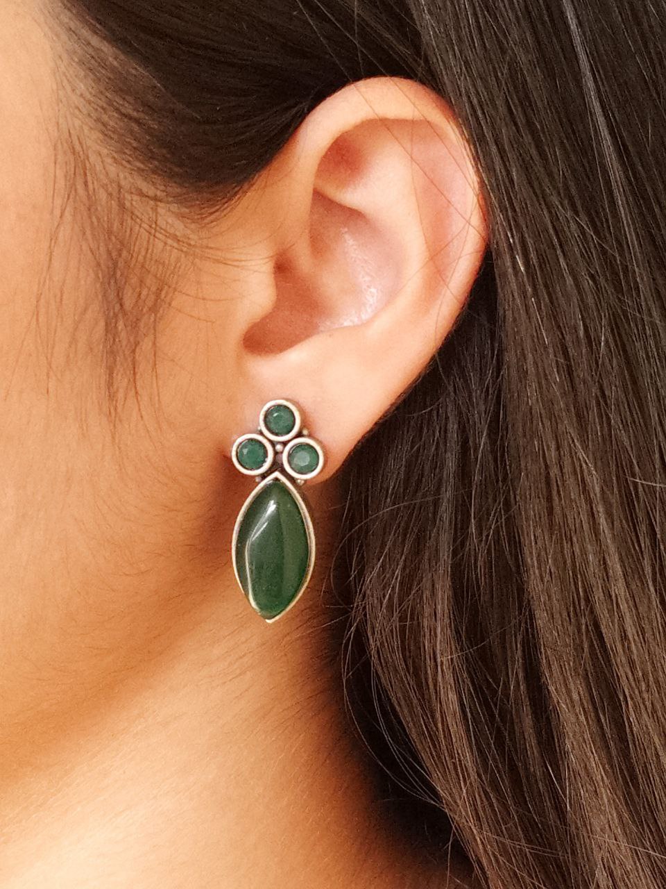 Monalisa Stone Silver Plated Stud Earrings | Oxidized Traditional Stylish Best Jewelry 1 Monalisa Stone Silver Plated Stud Earrings Oxidized