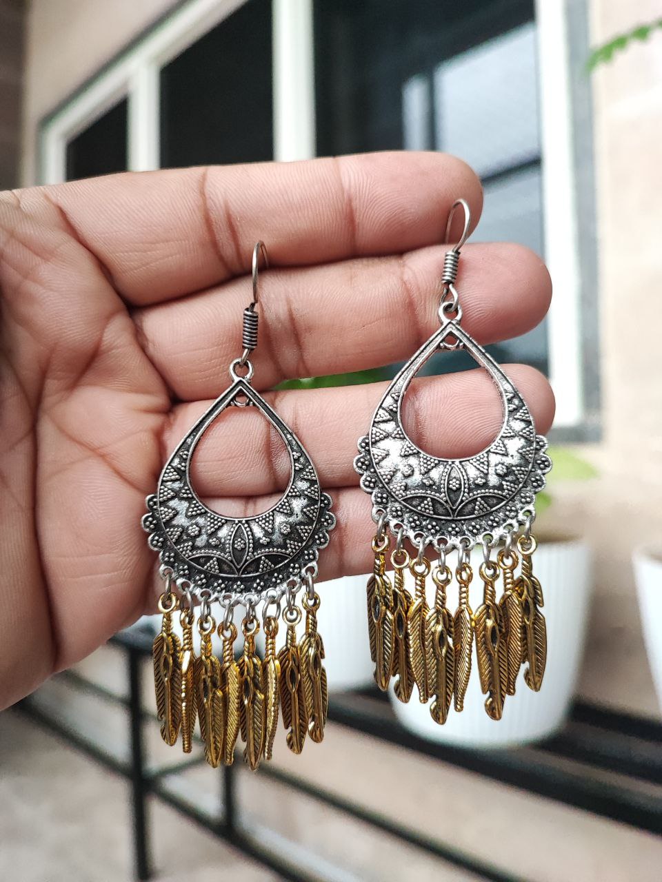 Oxidised Dual Tone Stylish Chandbali Earring 1 Oxidised Dual Tone Stylish Chandbali Earring