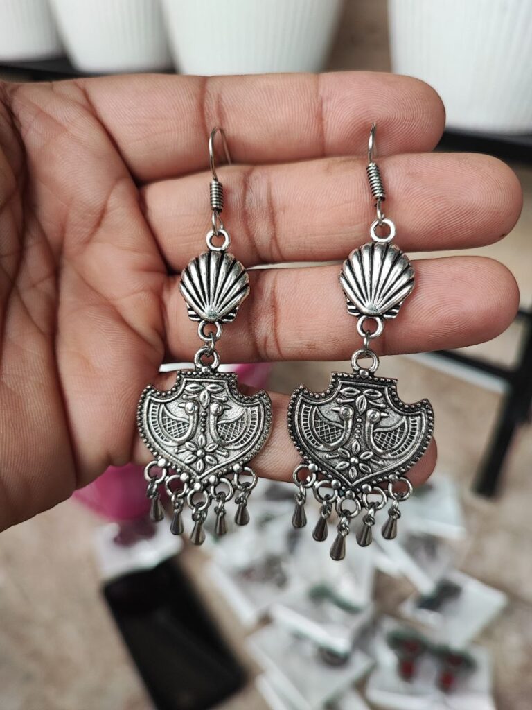 Oxidised Light Weighted Peacock Earring