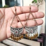 Oxidised Dual Tone Chandbali Charms Earring
