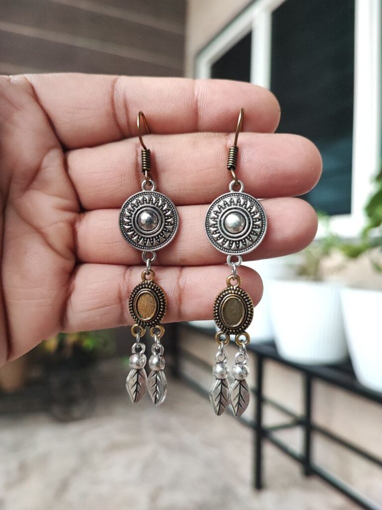 Oxidised Dual Tone Hook Charms Earring
