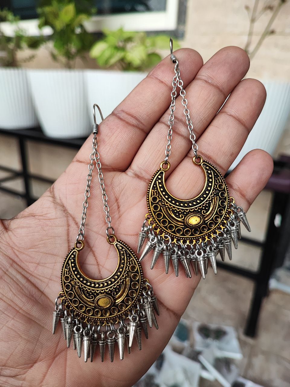Oxidised Chandbali Dual Finish Earring 1 Oxidised Chandbali Dual Finish Earring