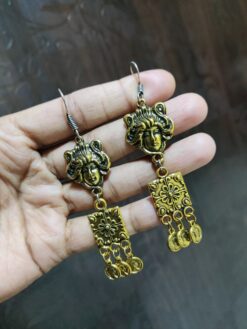 Oxidised Light Weighted Statement Earring