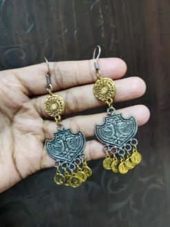 Oxidised Dual Finish Peacock Earring