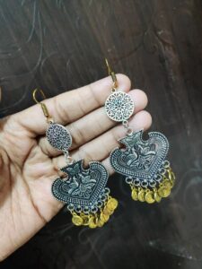 Oxidised Dual Finish Hanging Earring