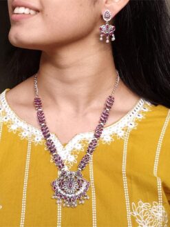 Traditional oxidized necklace set with pearl and stone detailing