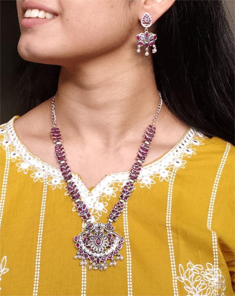 Traditional Oxidized Necklace Set | Pearl & Stone Detailing Handmade Perfect Party Wear Jewelry