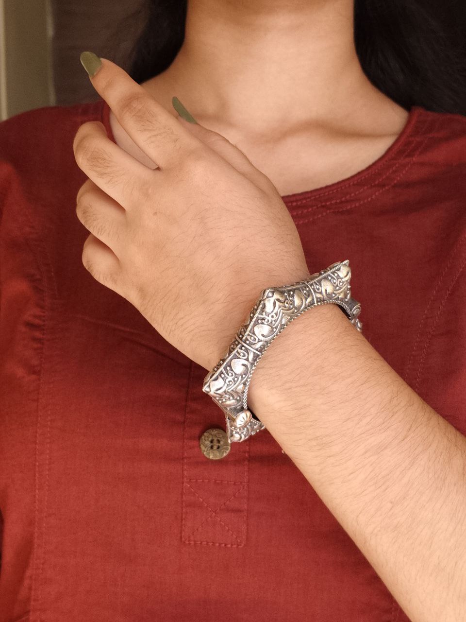 Designer Silver Replica Kada | Beautiful Ethnic Openable Oxidized Bangles 1 Designer silver replica oxidized openable kada bangles for women.