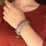 Oxidized Floral Art Bangles | Free Size Silver Replica Best Kada for Ethnic Look