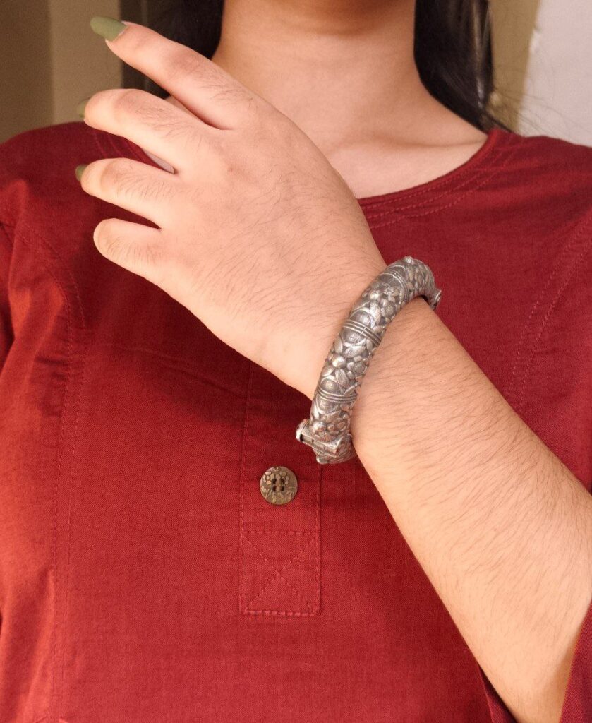 Traditional Silver Replica Flower Bangles | Oxidized Openable Kada Amazing Jewelry for Girls