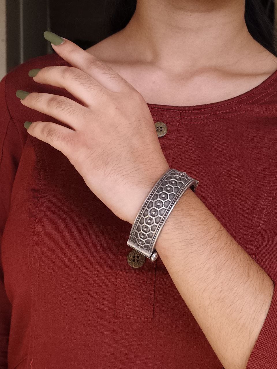 Silver Replica Oxidized Bangles | Affordable Openable Kada for Traditional Wear 1 Silver Replica Oxidized Bangles Openable Kada for Women