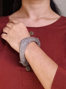 Ethnic Silver Replica Triangle Shape Kada | Beautiful Oxidized Openable Bangles for Women