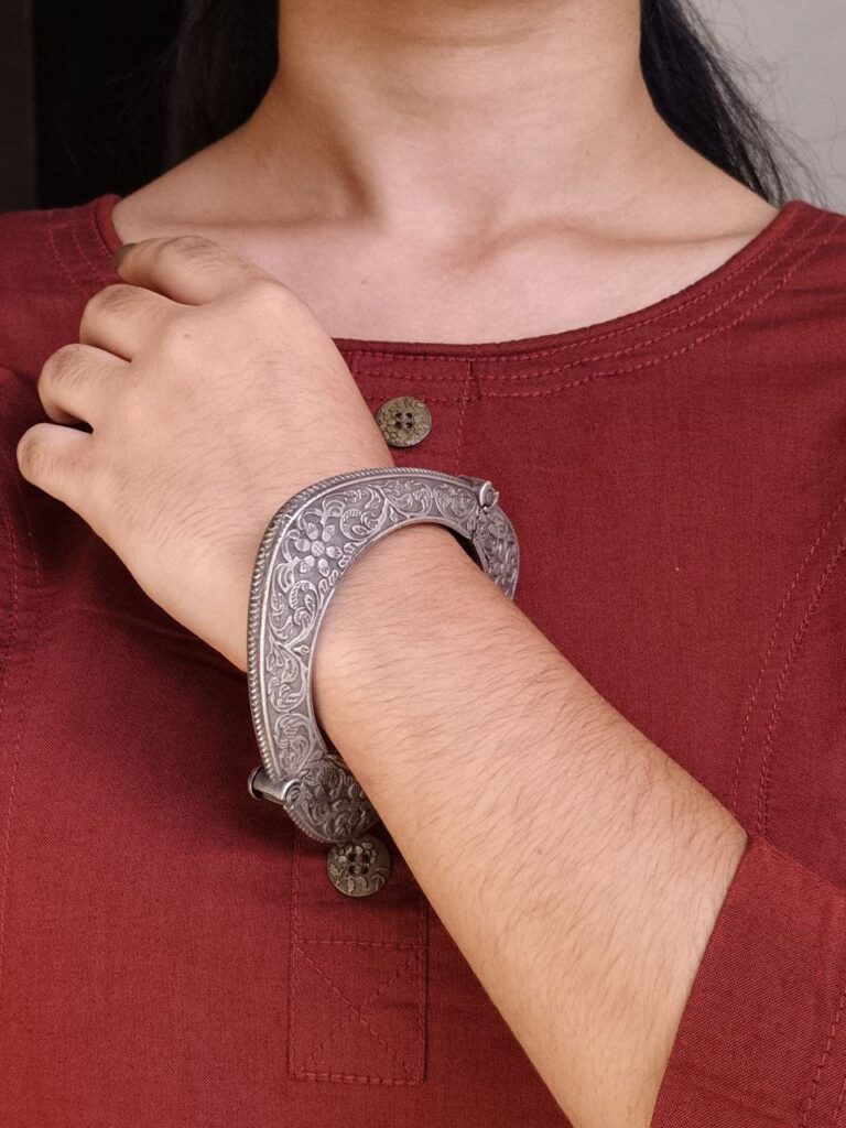 Ethnic Silver Replica Triangle Shape Kada | Beautiful Oxidized Openable Bangles for Women