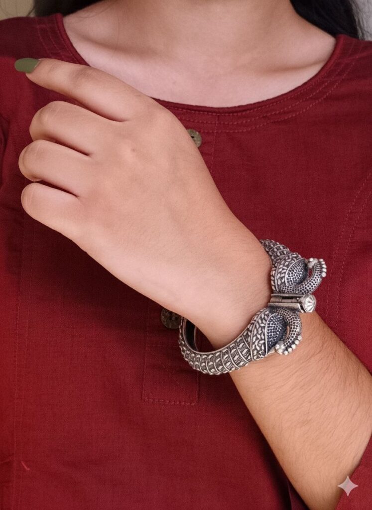 Oxidized Best Peacock Design Bangle | Traditional Silver Replica Ethnic Kada Jewelry