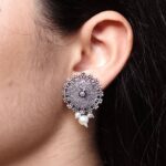 Vintage Look German Silver Stud Earrings | Pearl Detailing Best Daily Wear Jewelry
