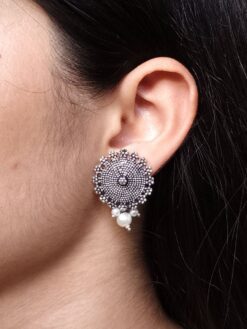 Vintage German silver stud earrings with pearl detailing for daily wear.