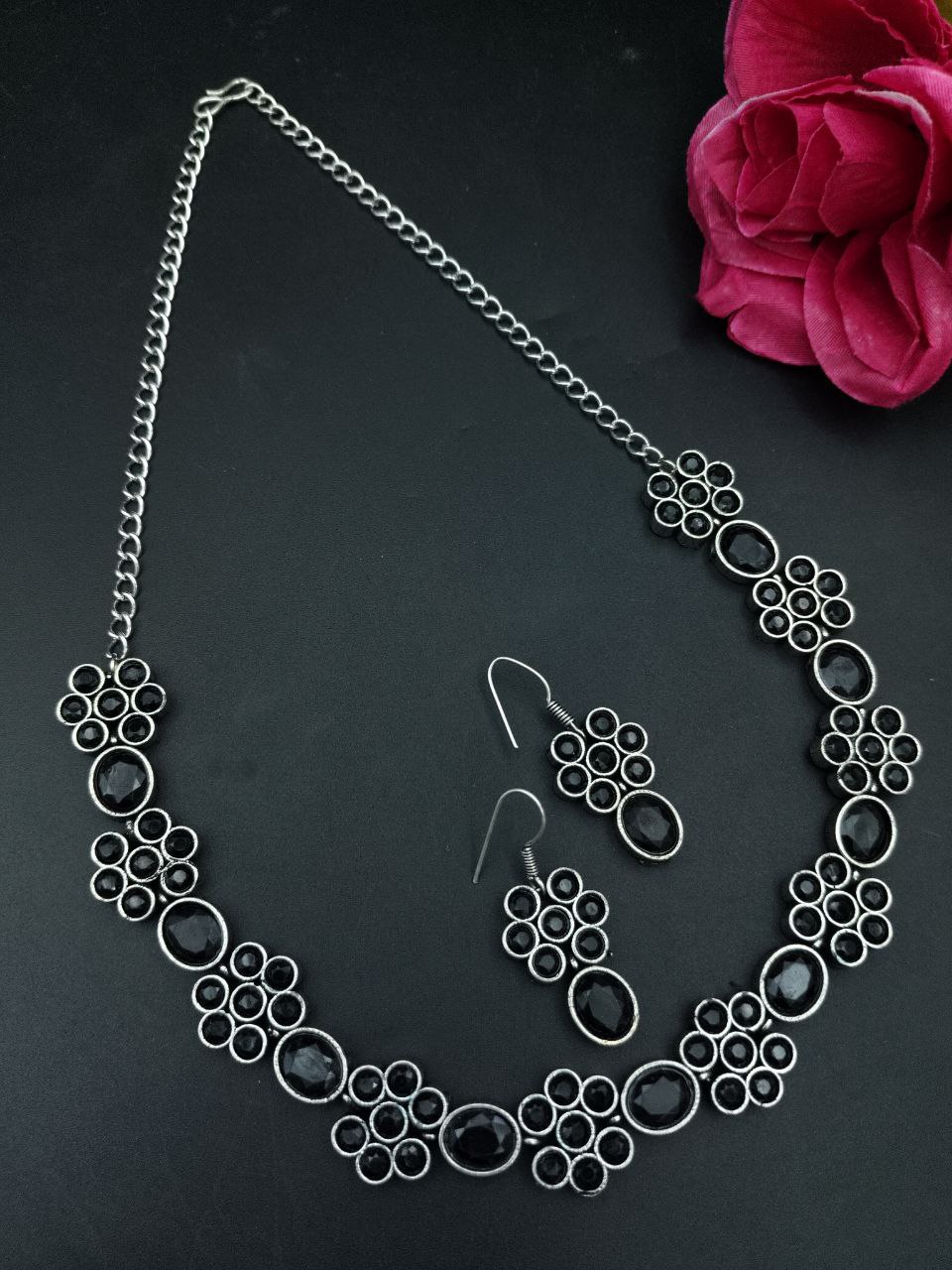 Ethnic Flower Design Necklace | Silver Plated Best Stone Detailing Choker Jewelry 6 Ethnic Silver Plated Flower Design Necklace with Stone Detailing