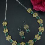 Bulk 230 Ethnic Flower Design Necklace | Silver Plated Best Stone Detailing Choker Jewelry - "Yellow-Green"