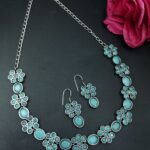 Bulk 236 Ethnic Flower Design Necklace | Silver Plated Best Stone Detailing Choker Jewelry - "Mint"