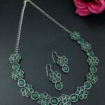Bulk 232 Ethnic Flower Design Necklace | Silver Plated Best Stone Detailing Choker Jewelry - "Green"