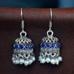 Bulk 260 German Silver Pearl Jhumka Earrings | Stylish Stone Hook Danglers Ethnic Wear Amazing Jewelry - "Blue"