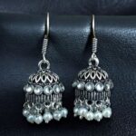 Bulk 266 German Silver Pearl Jhumka Earrings | Stylish Stone Hook Danglers Ethnic Wear Amazing Jewelry - "White"