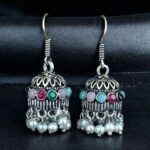 Bulk 268 German Silver Pearl Jhumka Earrings | Stylish Stone Hook Danglers Ethnic Wear Amazing Jewelry - "Multi"