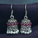 Bulk 270 German Silver Pearl Jhumka Earrings | Stylish Stone Hook Danglers Ethnic Wear Amazing Jewelry - "Red"
