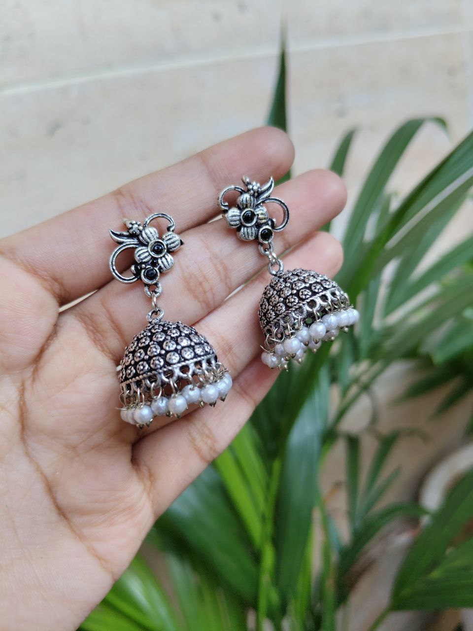 Oxidised Stone Stud Jhumki Earring 1 Oxidised Stone Stud Jhumki Earring