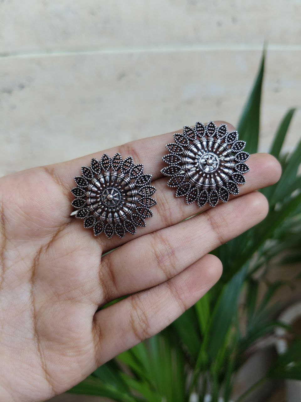 Oxidised Floral Stud Earring 1 Oxidised Floral Stud Earring