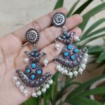 Oxidised Peacock Stone Stud Earring