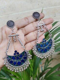 Oxidised Chandbali Handpainted Earring
