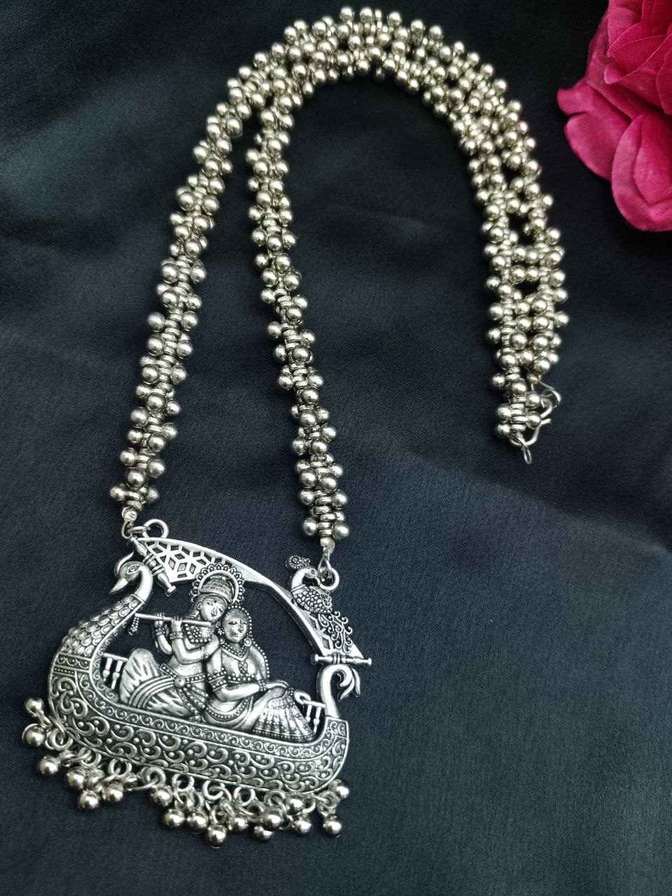Ethereal Radha Krishna Necklace with Ghungroo Detailing 1 Handcrafted Ethereal Radha Krishna necklace with traditional ghungroo detailing