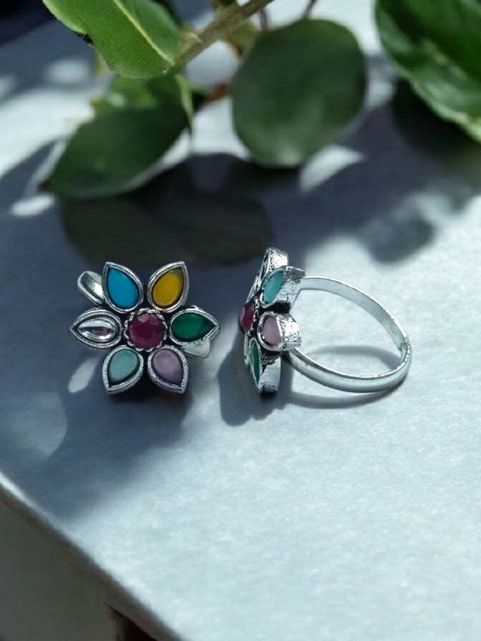 Traditional Flower Design Toe Ring | Oxidized Stone Work Best Jewelry 5 Traditional Oxidized Flower Design Toe Ring with Stone Work